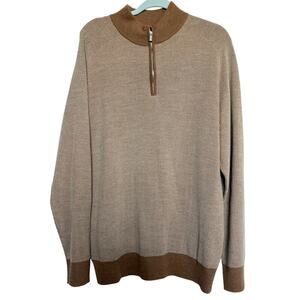 Peter Millar 100% Merino Wool Half Zip Sweater Tan Brown Size XL FLAW